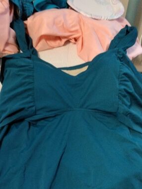 Teal Tankini Top With Molded Cups, Side Ruching, And Adorable Back Bow